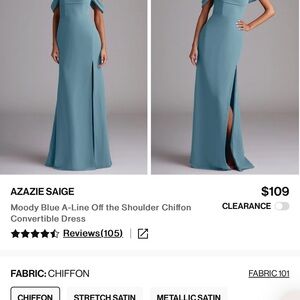 Azazie Saige Moody Blue Off the Shoulder Dress